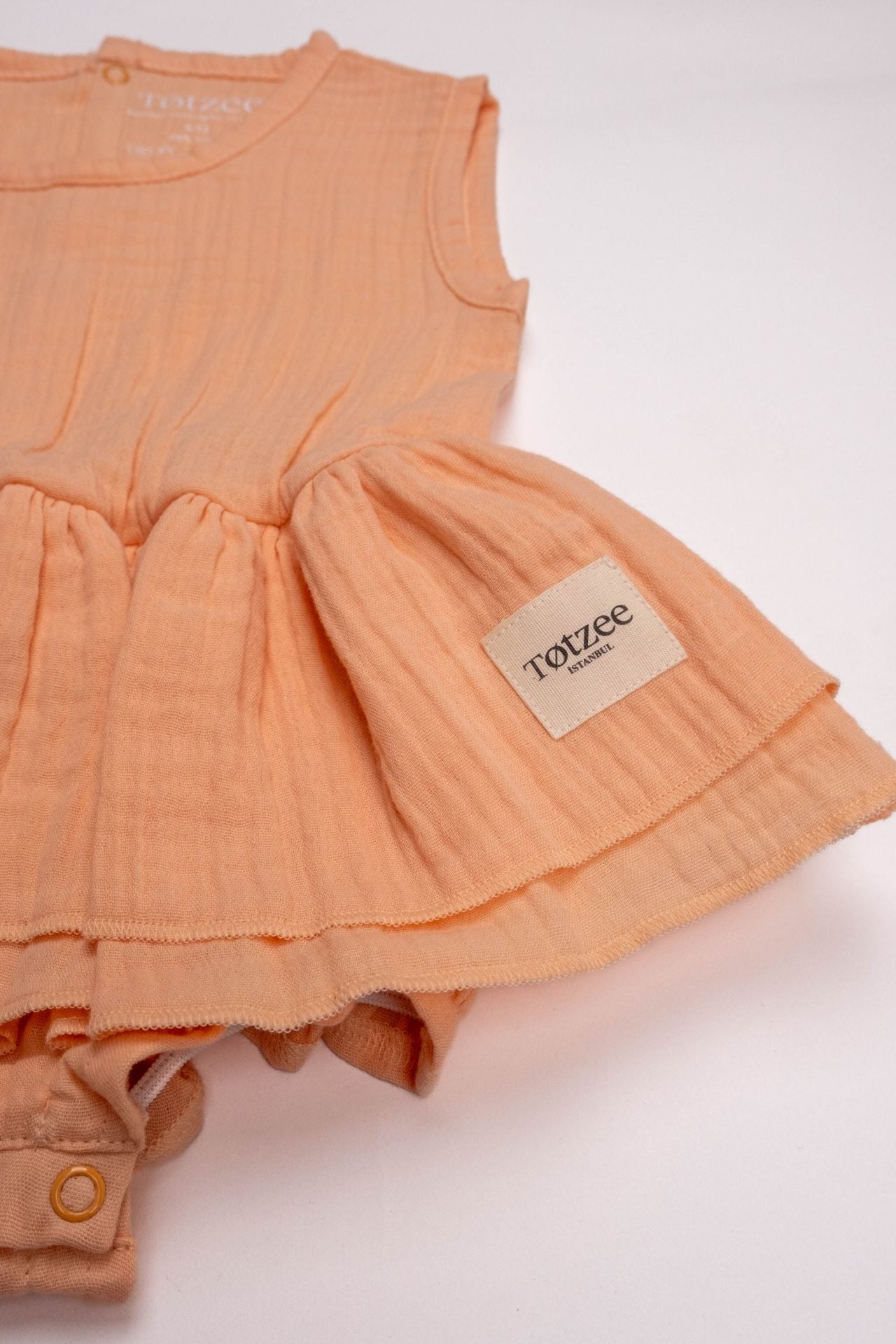 Totzee; Müslin Alttan Çıtçıtlı Fırfırlı Elbise Somon; Muslin Ruffle Baby Girl Romper Dress Salmon