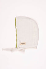 Totzee; Müslin Yenidoğan Yeşil Kroşeta Detaylı Bonesi Ekru; Newborn Muslin Green Crochet Detail Bonnet