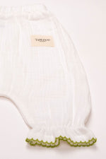 Totzee; Müslin Yenidoğan Yeşil Kroşeta Detaylı Pantolon Ekru; Newborn Muslin Green Crochet Detail Trousers