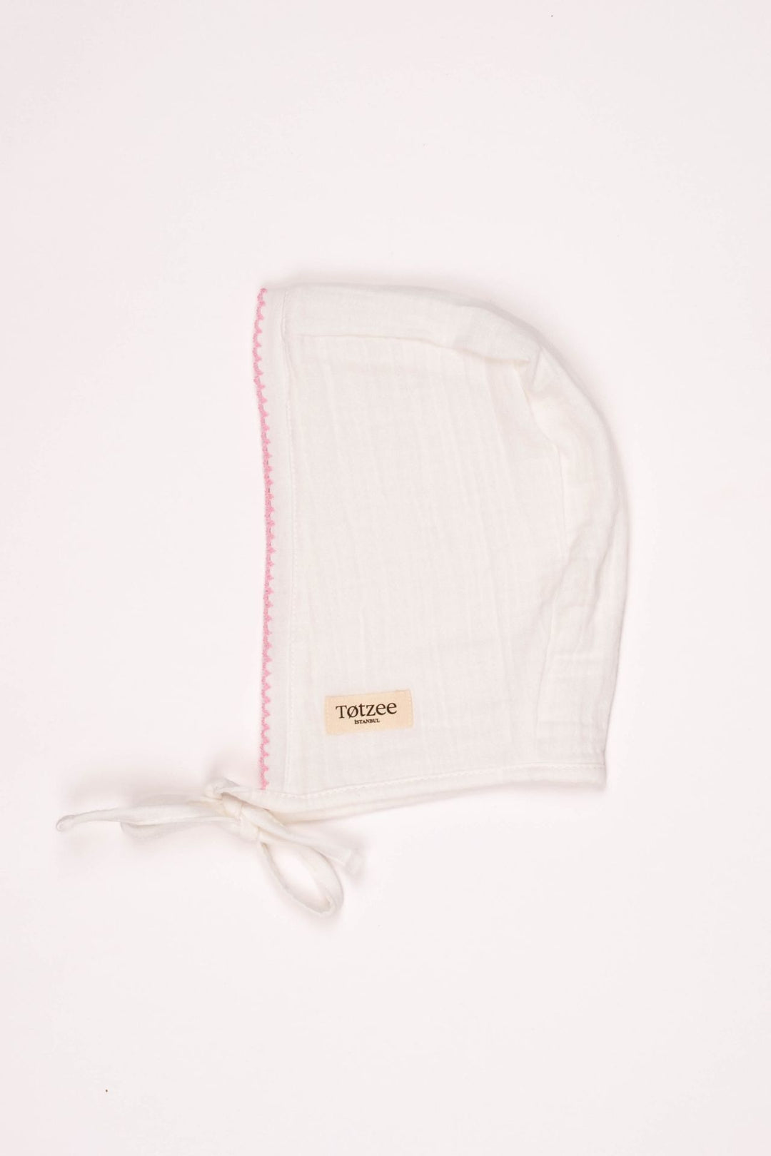 Totzee; Müslin Yenidoğan Pembe Kroşeta Detaylı Bonesi Ekru; Newborn Muslin Pink Crochet Detail Bonnet