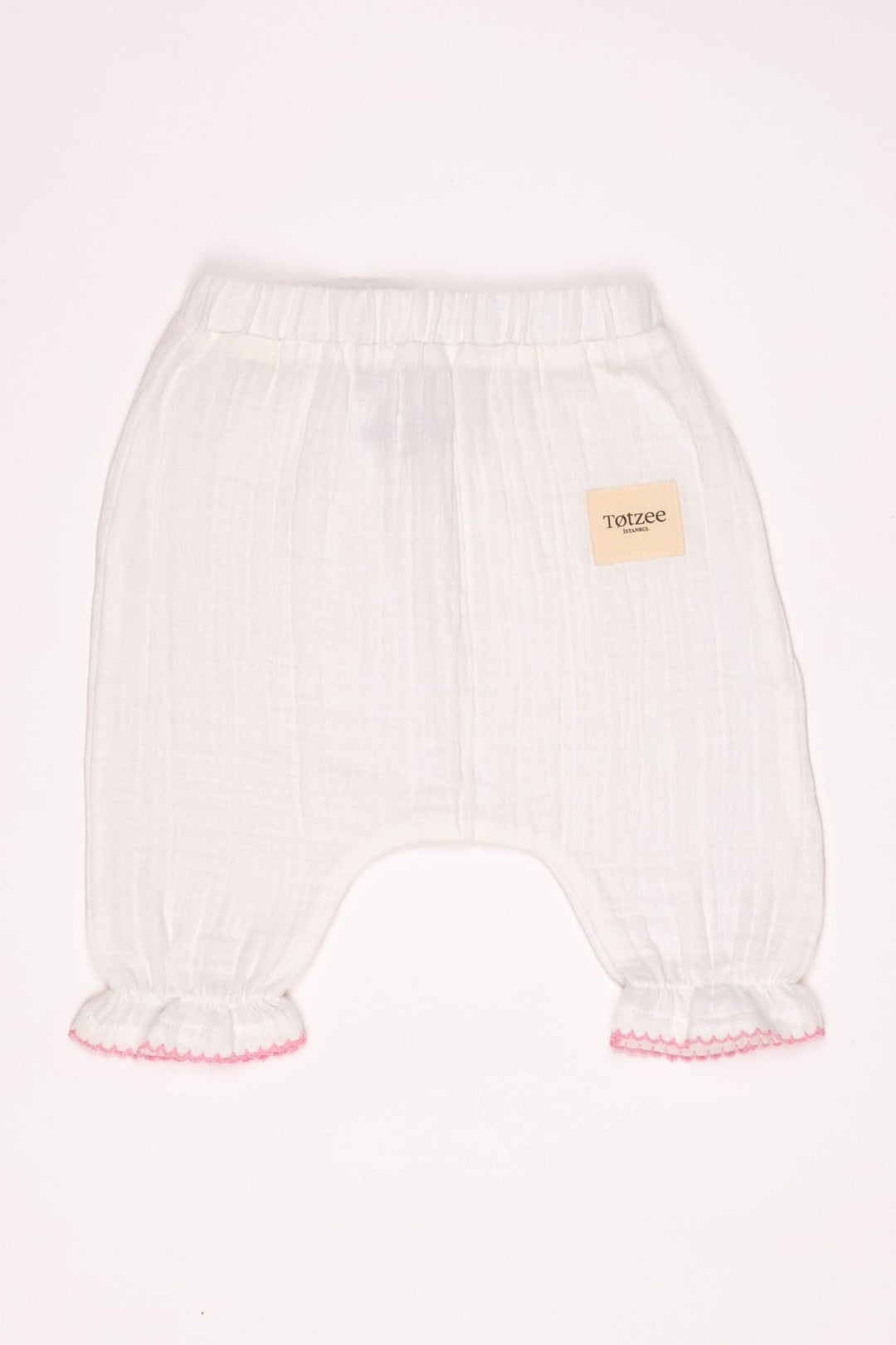 Totzee; Müslin Yenidoğan Pembe Kroşeta Detaylı Pantolon Ekru; Newborn Muslin Pink Crochet Detail Trousers