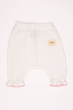 Totzee; Müslin Yenidoğan Pembe Kroşeta Detaylı Pantolon Ekru; Newborn Muslin Pink Crochet Detail Trousers