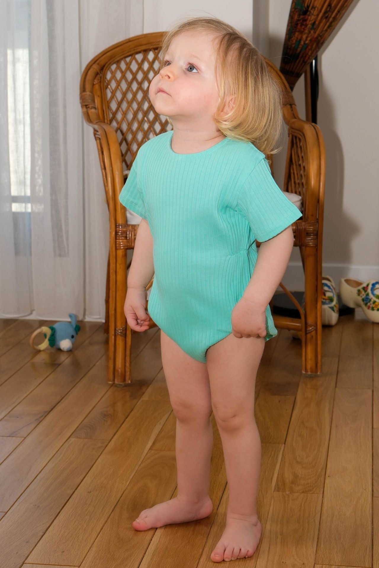 Totzee; Fitilli Belden Büzgülü Tulum Mint Yeşili; Ribbed Gathered Waist Baby Romper Mint Green