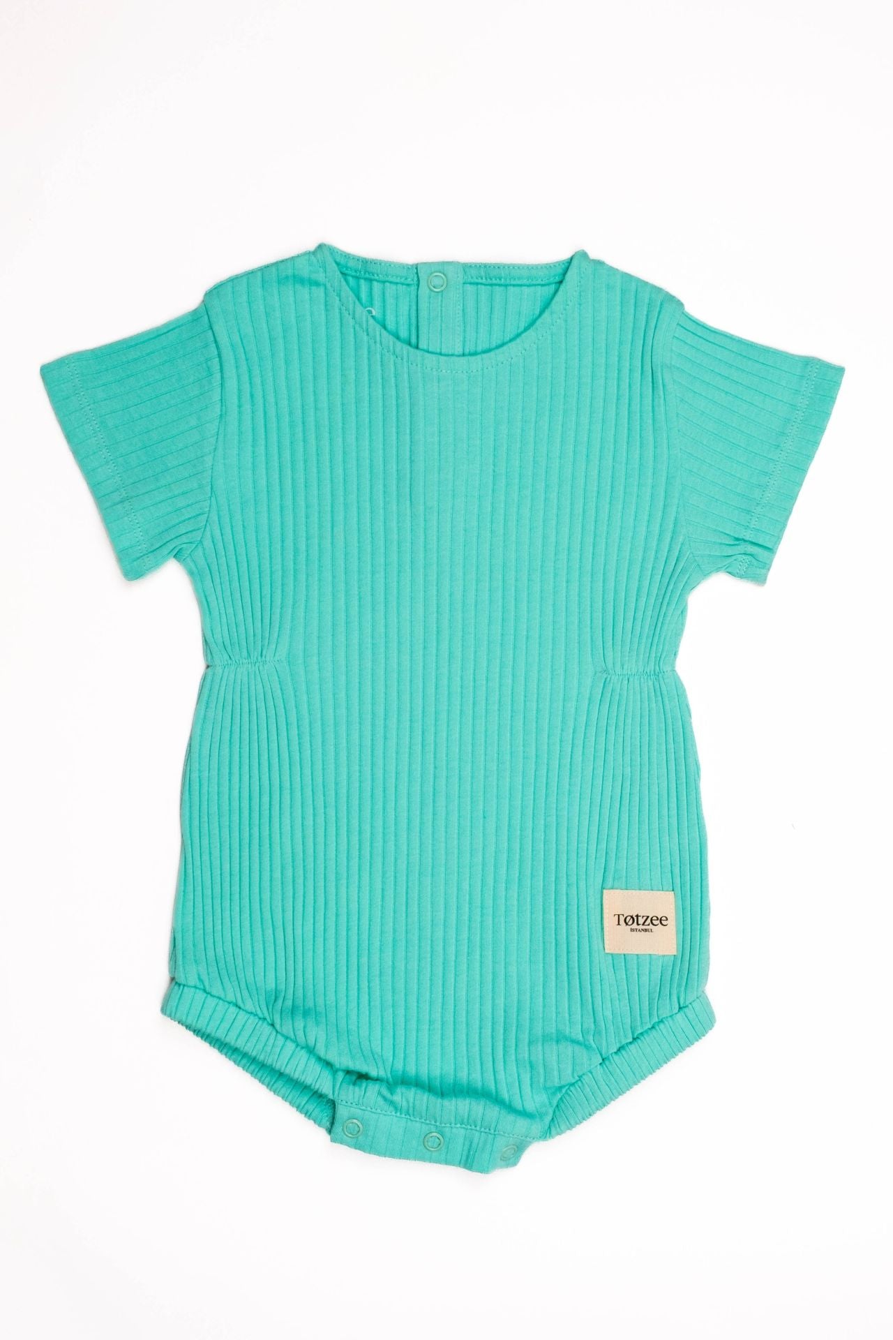 Totzee; Fitilli Belden Büzgülü Tulum Mint Yeşili; Ribbed Gathered Waist Baby Romper Mint Green