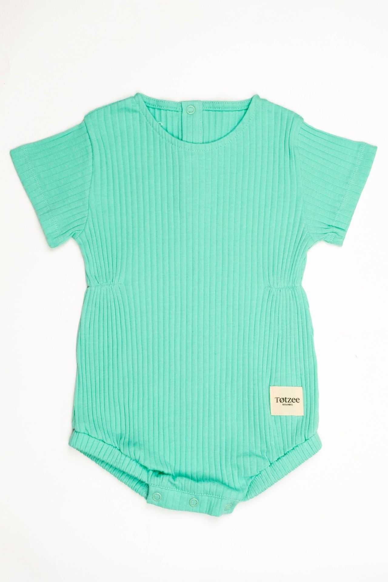Totzee; Fitilli Belden Büzgülü Tulum Mint Yeşili; Ribbed Gathered Waist Baby Romper Mint Green