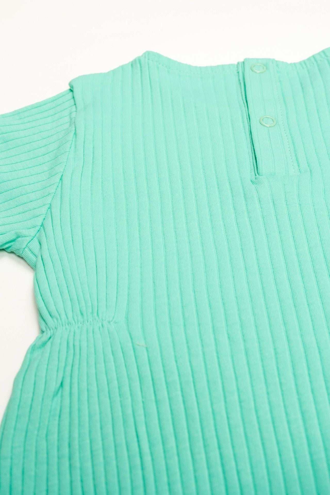 Totzee; Fitilli Belden Büzgülü Tulum Mint Yeşili; Ribbed Gathered Waist Baby Romper Mint Green