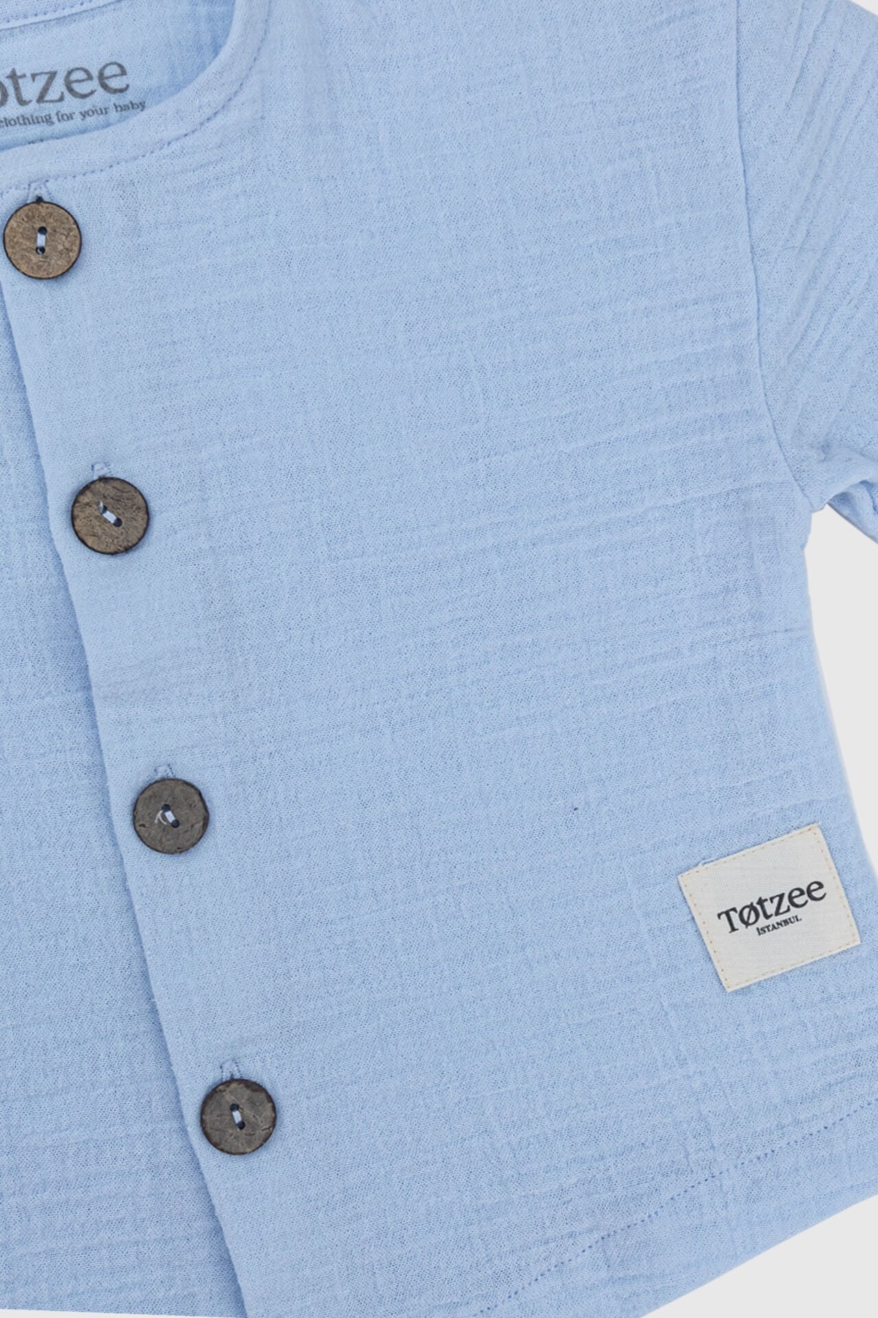 Totzee; Müslin Düğmeli Basic Üst Bebek Mavisi; Muslin Buttoned Basic Top Baby Blue