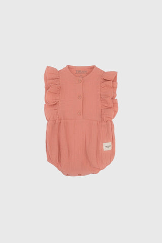 Totzee; Müslin Fırfırlı Tulum Mercan Rengi; Muslin Ruffled Romper Coraline
